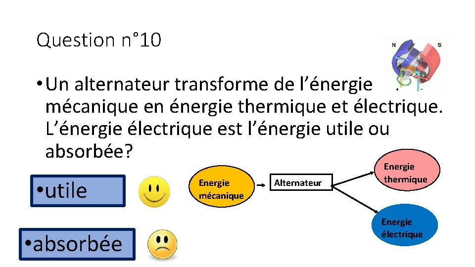 Question n° 10 • Un alternateur transforme de l’énergie mécanique en énergie thermique et