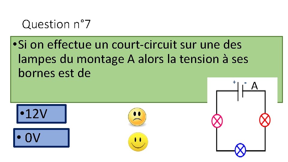 Question n° 7 • Si on effectue un court-circuit sur une des lampes du