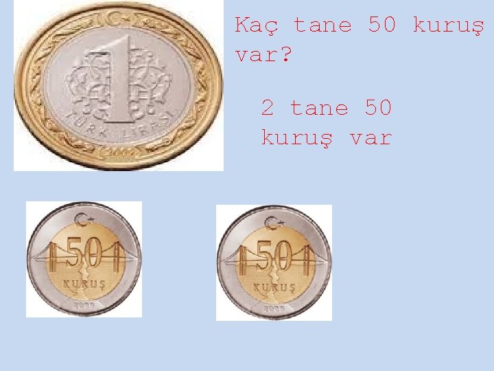 Kaç tane 50 kuruş var? 2 tane 50 kuruş var 