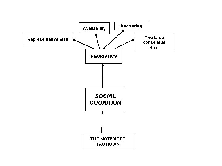 Availability Anchoring The false consensus effect Representativeness HEURISTICS SOCIAL COGNITION THE MOTIVATED TACTICIAN 