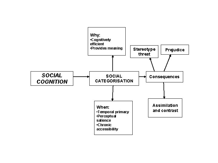 Why: • Cognitively efficient • Provides meaning SOCIAL COGNITION Stereotype threat SOCIAL CATEGORISATION When: