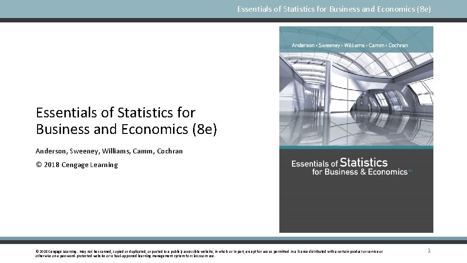 Essentials of Statistics for Business and Economics (8 e) Anderson, Sweeney, Williams, Camm, Cochran