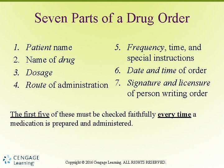 Seven Parts of a Drug Order 1. 2. 3. 4. Patient name 5. Frequency,