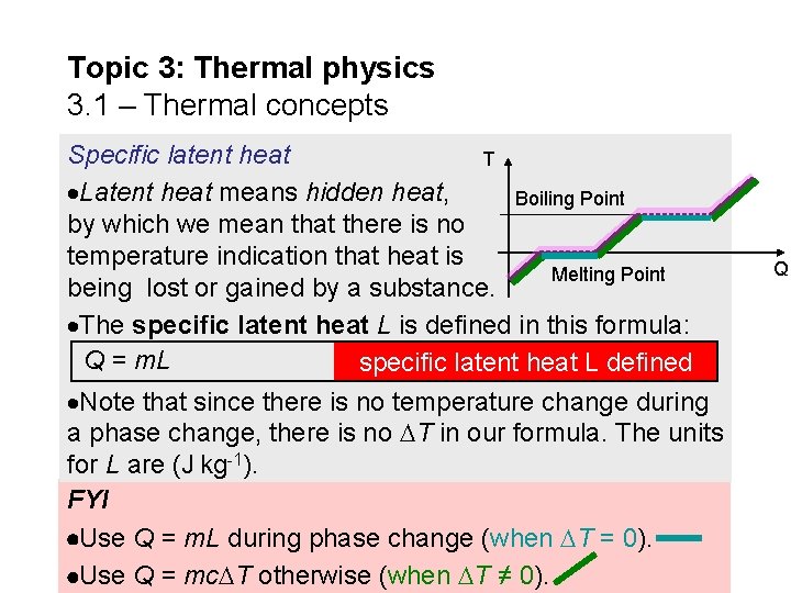 Topic 3: Thermal physics 3. 1 – Thermal concepts Specific latent heat T Latent
