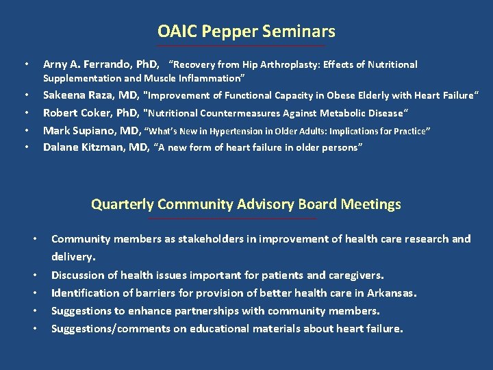 OAIC Pepper Seminars Arny A. Ferrando, Ph. D, “Recovery from Hip Arthroplasty: Effects of