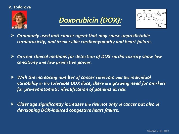 V. Todorova Doxorubicin (DOX): Ø Commonly used anti-cancer agent that may cause unpredictable cardiotoxicity,