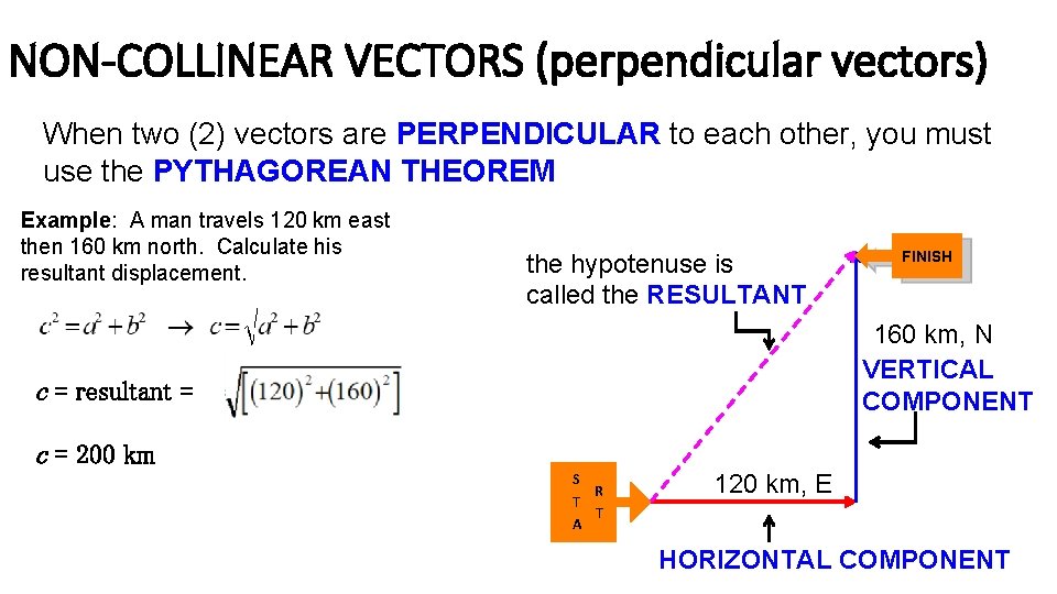 NON-COLLINEAR VECTORS (perpendicular vectors) When two (2) vectors are PERPENDICULAR to each other, you