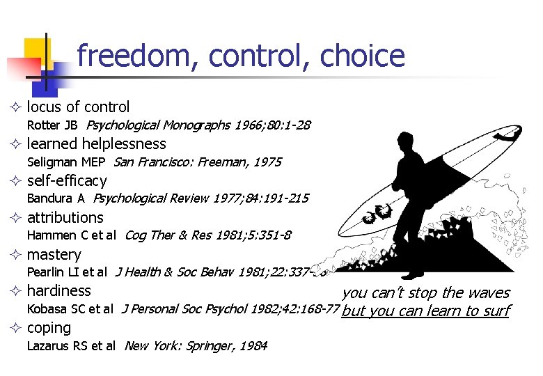 freedom, control, choice ² locus of control Rotter JB Psychological Monographs 1966; 80: 1