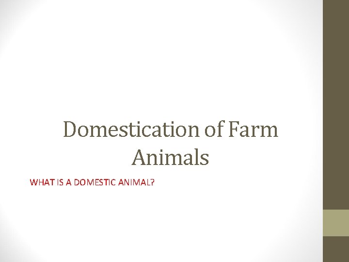 Domestication of Farm Animals WHAT IS A DOMESTIC ANIMAL? 