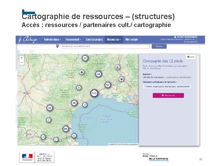 Cartographie de ressources – (structures) Accès : ressources / partenaires cult. / cartographie 32