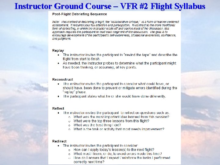 Instructor Ground Course – VFR #2 Flight Syllabus 