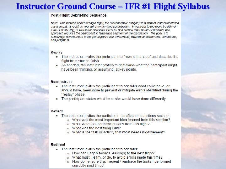 Instructor Ground Course – IFR #1 Flight Syllabus 