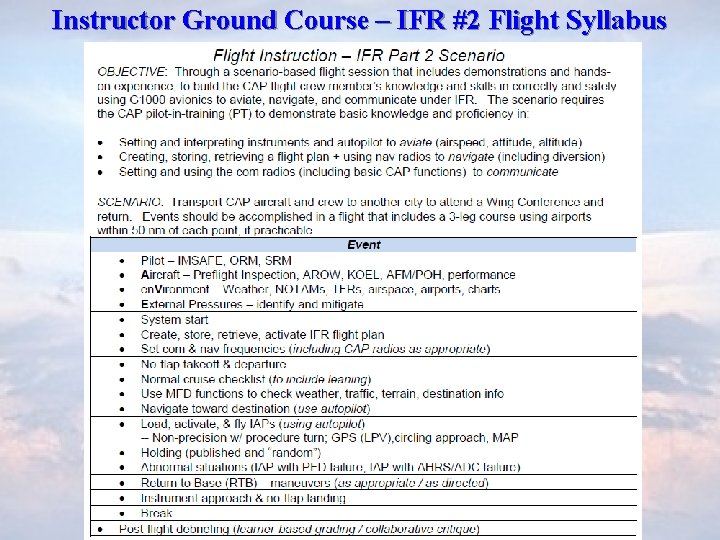 Instructor Ground Course – IFR #2 Flight Syllabus 