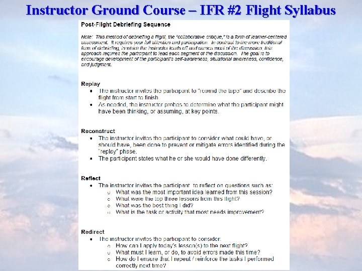 Instructor Ground Course – IFR #2 Flight Syllabus 