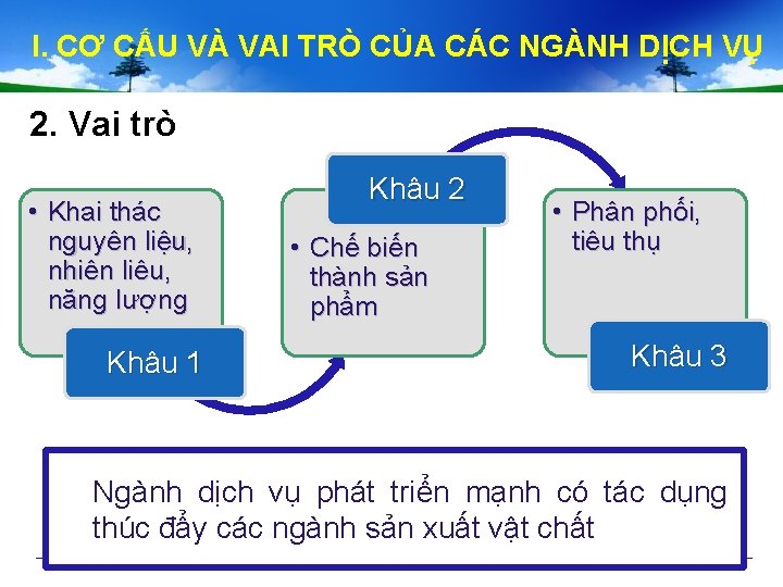 I. CƠ CẤU VÀ VAI TRÒ CỦA CÁC NGÀNH DỊCH VỤ 2. Vai trò