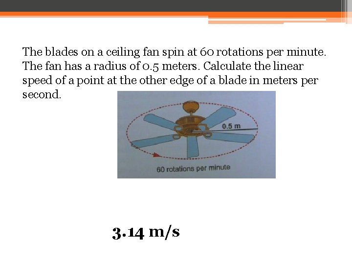 The blades on a ceiling fan spin at 60 rotations per minute. The fan