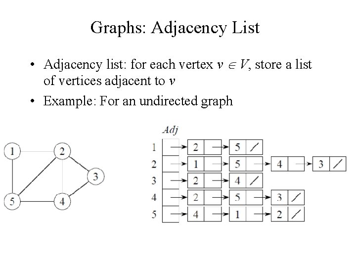 Graphs: Adjacency List • Adjacency list: for each vertex v V, store a list