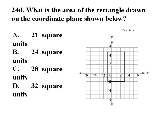 24 d. What is the area of the rectangle drawn on the coordinate plane