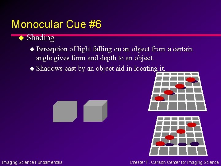 Monocular Cue #6 u Shading u Perception of light falling on an object from Monocular Cue #6 u Shading u Perception of light falling on an object from