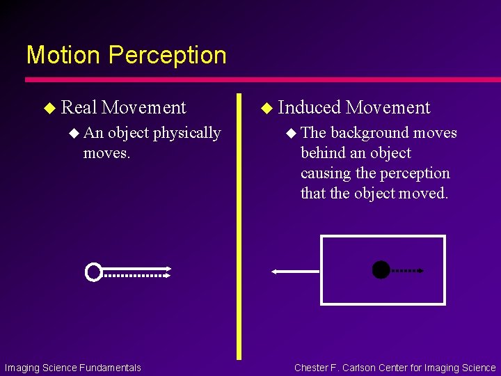 Motion Perception u Real Movement u An object physically moves. Imaging Science Fundamentals u Motion Perception u Real Movement u An object physically moves. Imaging Science Fundamentals u