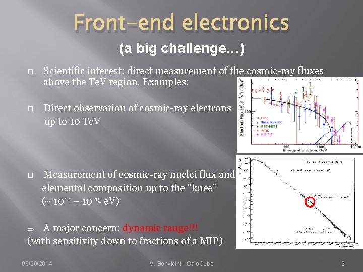 Front-end electronics (a big challenge…) � Scientific interest: direct measurement of the cosmic-ray fluxes