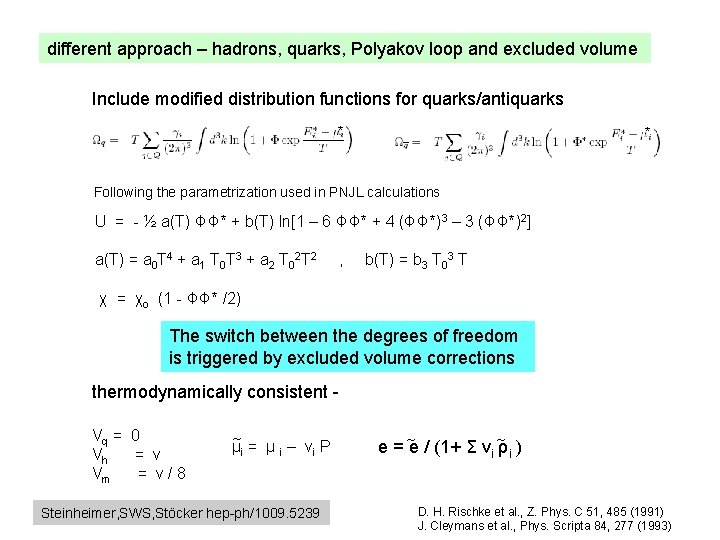 different approach – hadrons, quarks, Polyakov loop and excluded volume Include modified distribution functions