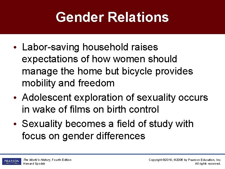 Gender Relations • Labor-saving household raises expectations of how women should manage the home