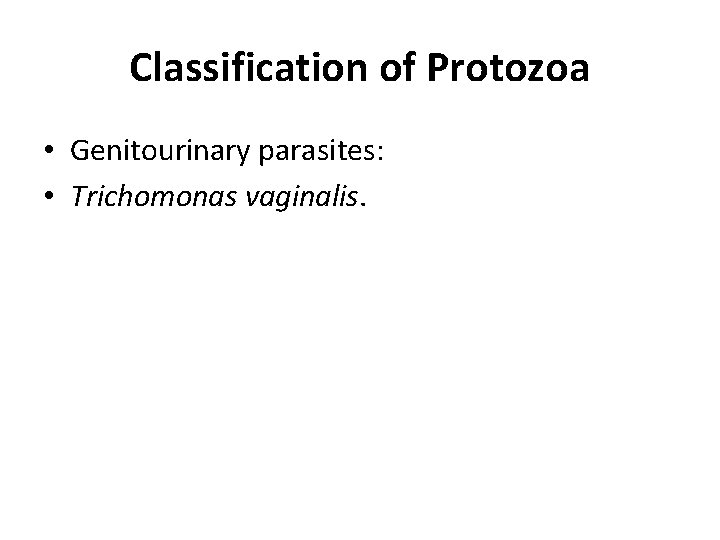 Classification of Protozoa • Genitourinary parasites: • Trichomonas vaginalis. 