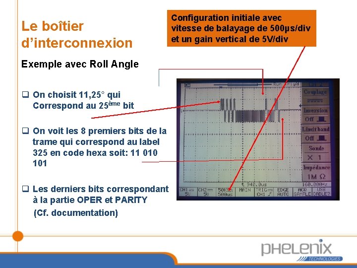 Le boîtier d’interconnexion Exemple avec Roll Angle q On choisit 11, 25° qui Correspond