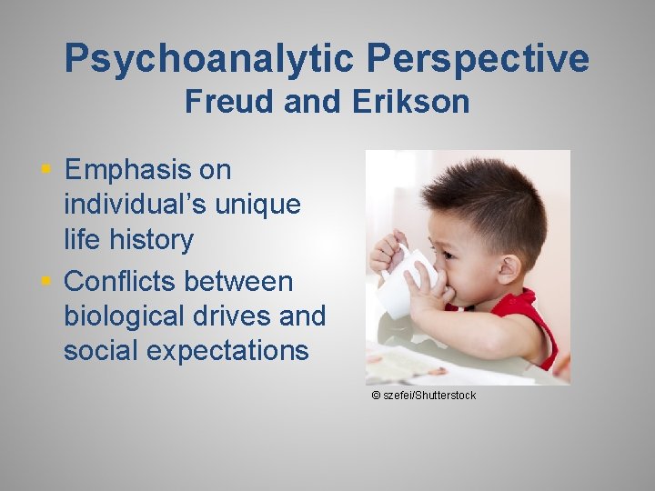 Psychoanalytic Perspective Freud and Erikson § Emphasis on individual’s unique life history § Conflicts