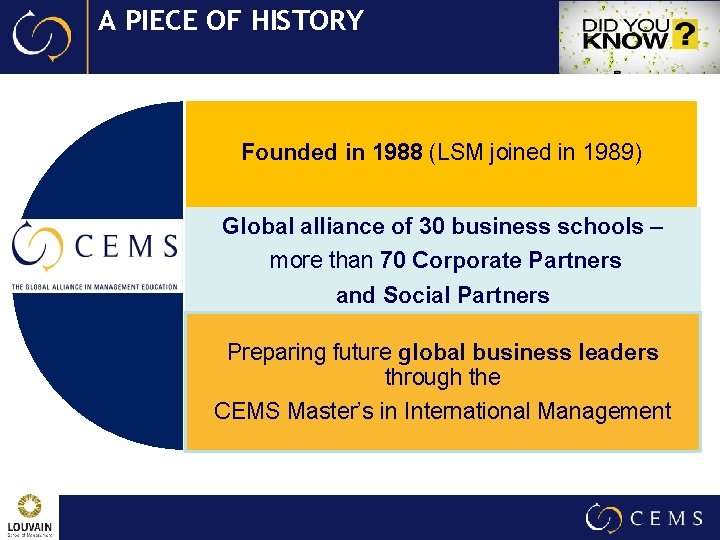 A PIECE OF HISTORY Founded in 1988 (LSM joined in 1989) Global alliance of