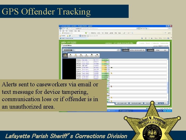 GPS Offender Tracking Alerts sent to caseworkers via email or text message for device