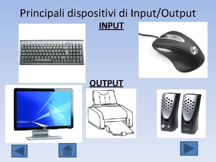 Principali dispositivi di Input/Output INPUT OUTPUT 