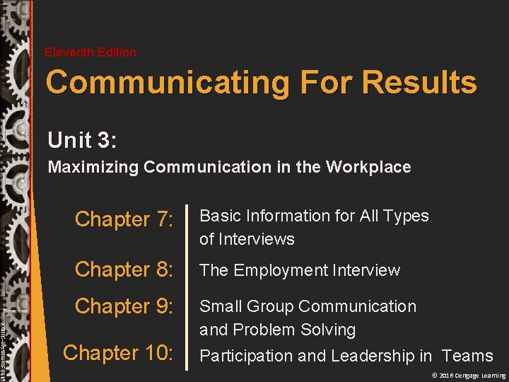 Eleventh Edition Communicating For Results Unit 3: Maximizing Communication in the Workplace Chapter 7: