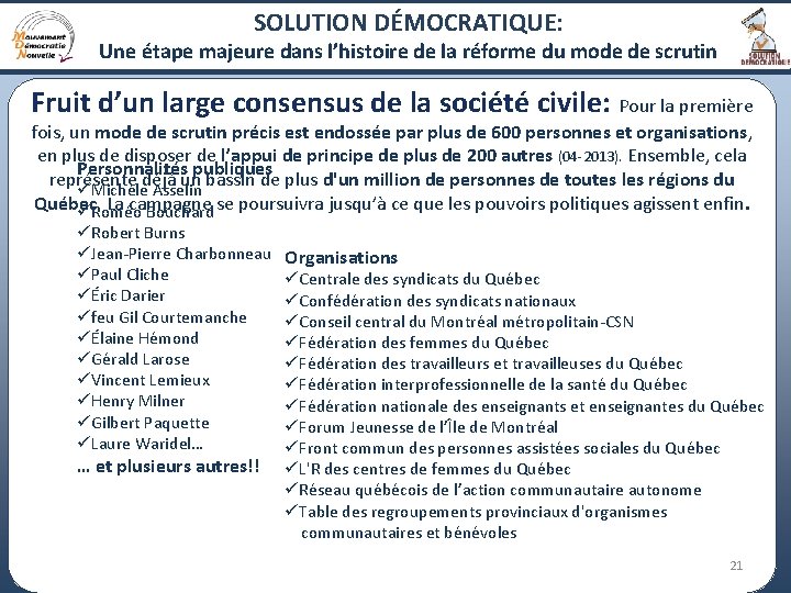 SOLUTION DÉMOCRATIQUE: Une étape majeure dans l’histoire de la réforme du mode de scrutin