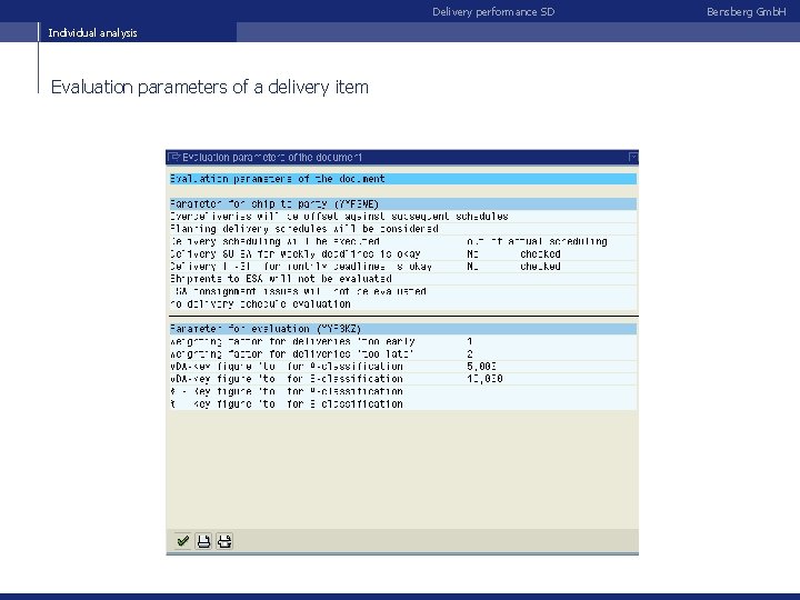 Delivery performance SD Individual analysis Evaluation parameters of a delivery item Bensberg Gmb. H