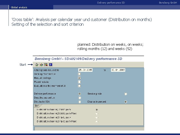 Delivery performance SD Global analysis 'Cross table': Analysis per calendar year und customer (Distribution