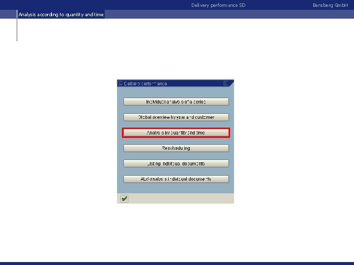 Delivery performance SD Analysis according to quantity and time Bensberg Gmb. H 