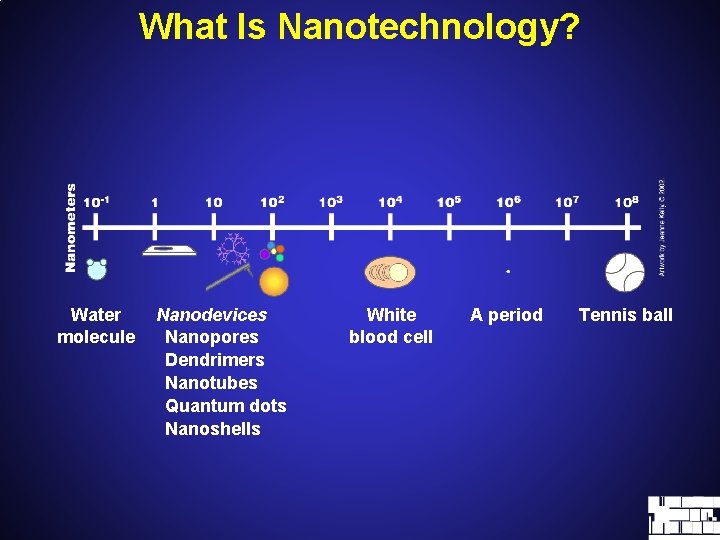 What Is Nanotechnology? Water molecule Nanodevices Nanopores Dendrimers Nanotubes Quantum dots Nanoshells White blood