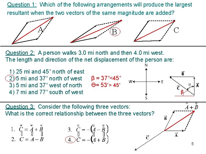 Question 1: Which of the following arrangements will produce the largest resultant when the