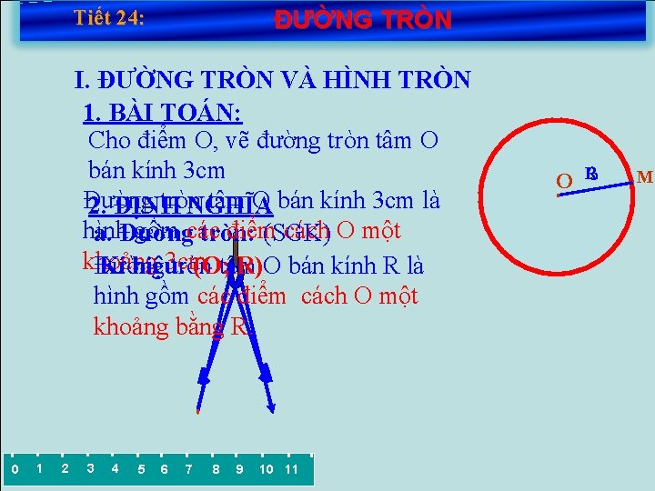 Tiết 24: ĐƯỜNG TRÒN I. ĐƯỜNG TRÒN VÀ HÌNH TRÒN 1. BÀI TOÁN: Cho