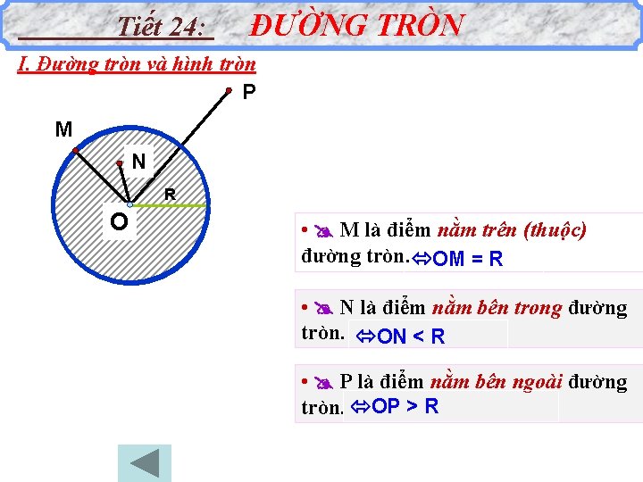 Tiết 24: ĐƯỜNG TRÒN I. Đường tròn và hình tròn P M N R