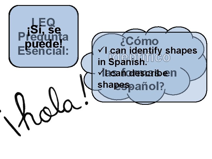 LEQ ¡Sí, se Pregunta puede! Esencial: ¿Cómo üI can identify shapes in identifico Spanish.
