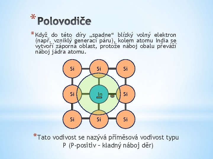 * * Když do této díry „spadne“ blízký volný elektron (např. vzniklý generací páru),