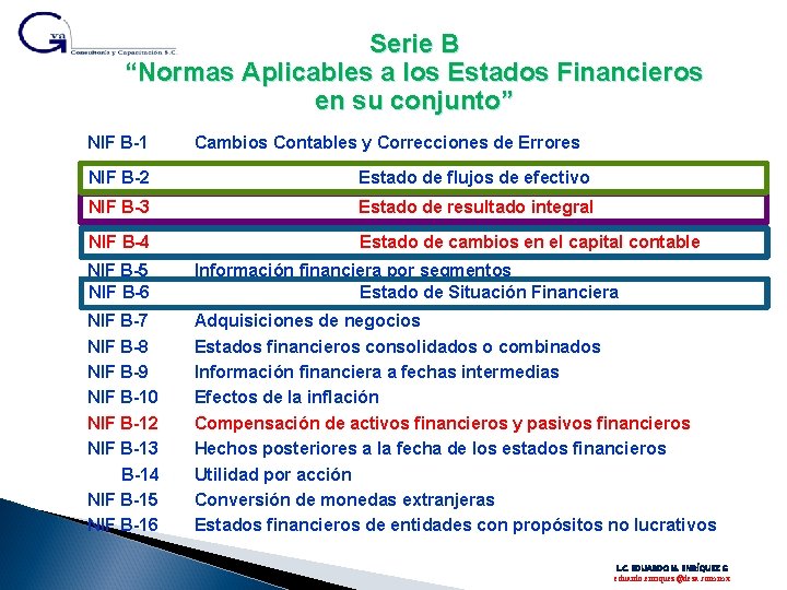 Serie B “Normas Aplicables a los Estados Financieros en su conjunto” NIF B-1 NIF