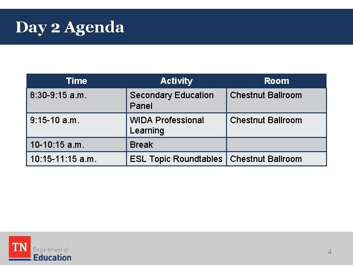 Day 2 Agenda Time Activity Room 8: 30 -9: 15 a. m. Secondary Education