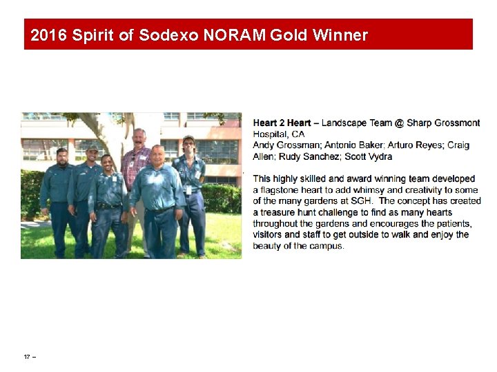 2016 Spirit of Sodexo NORAM Gold Winner 17 – 