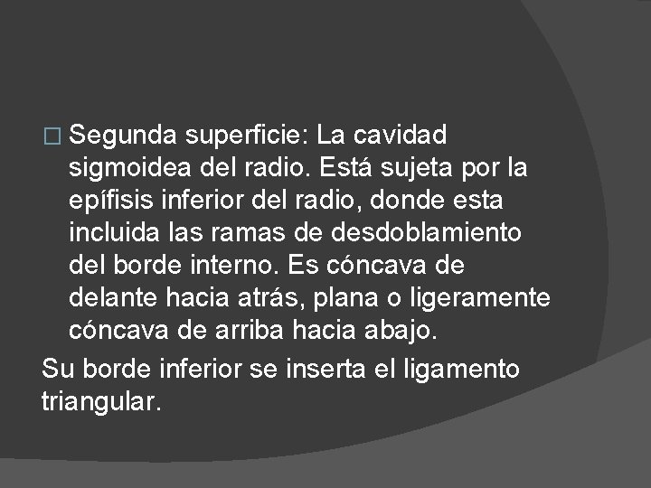 � Segunda superficie: La cavidad sigmoidea del radio. Está sujeta por la epífisis inferior