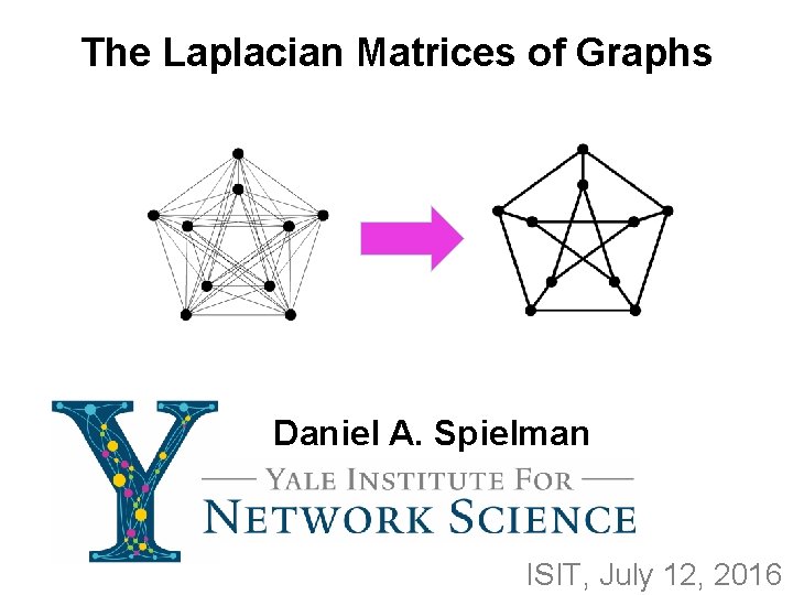 The Laplacian Matrices of Graphs Daniel A. Spielman ISIT, July 12, 2016 