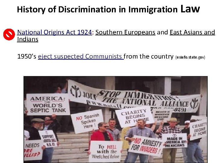 History of Discrimination in Immigration Law National Origins Act 1924: Southern Europeans and East History of Discrimination in Immigration Law National Origins Act 1924: Southern Europeans and East